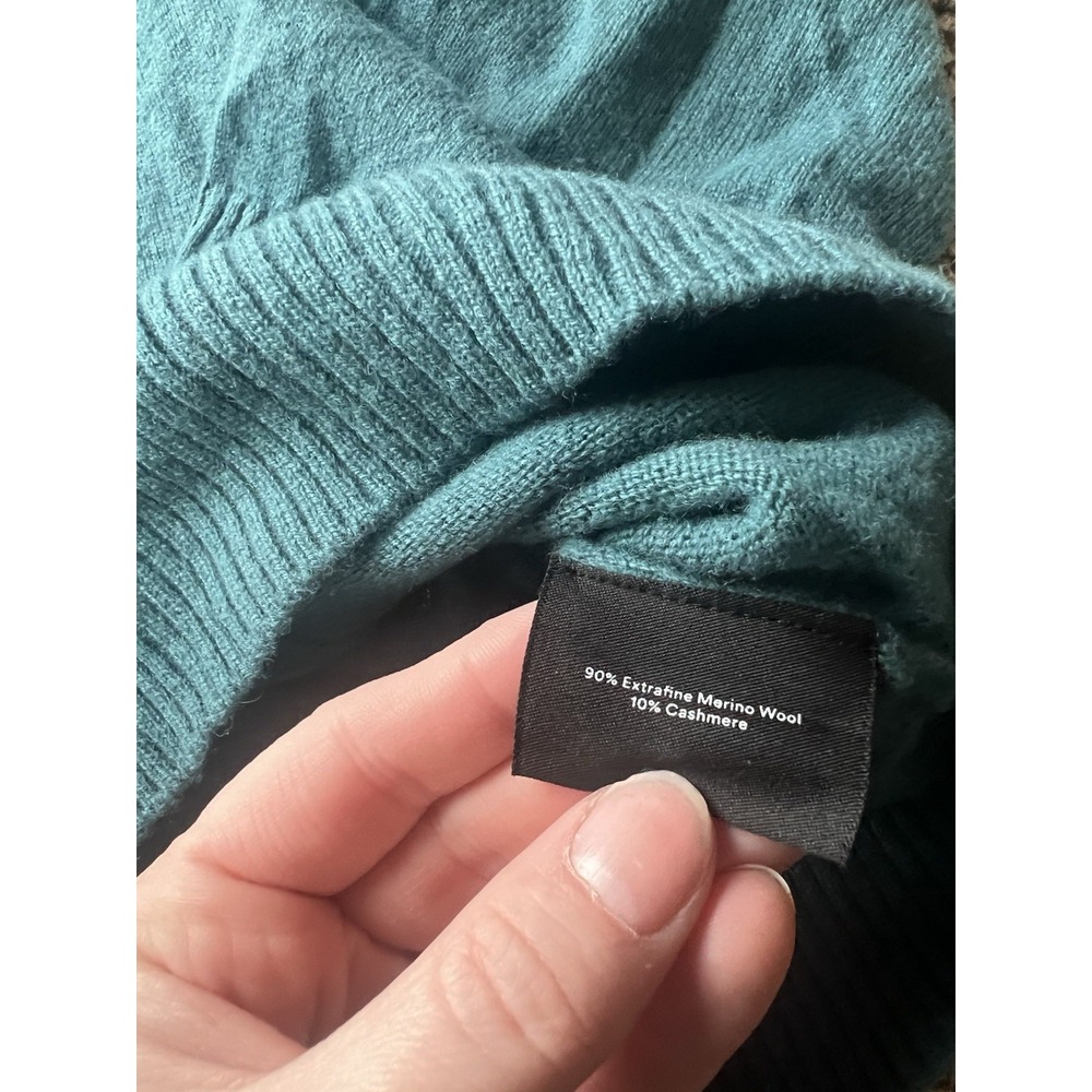 Summersalt Merino Wool Cashmere Blend Teal Pink Contrast Trim Pullover Hoodie - Picture 3 of 4